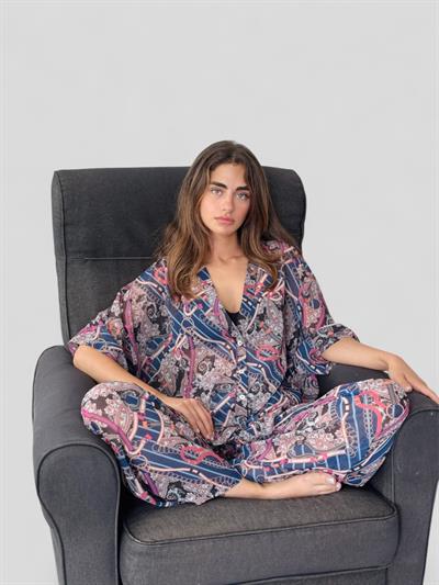 Retrobird Design Plum V-Neck Chiffon Kimono Shirt