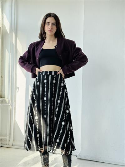 Retrobird Tasarım Valerie Şifon Siyah Uzun Kloş Etek