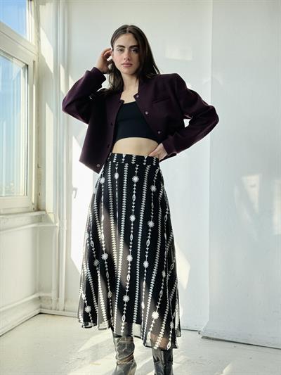 Retrobird Tasarım Valerie Şifon Siyah Uzun Kloş Etek