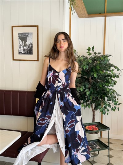 Retrobird Design Victorian Countryside Dark Blue Dress