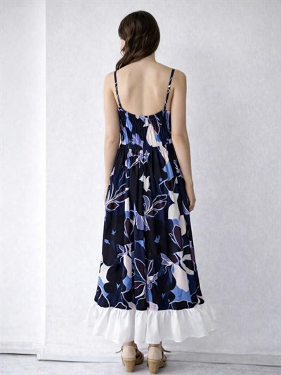 Retrobird Tasarım Viktorya Dönemi Countryside Koyu Mavi Elbise