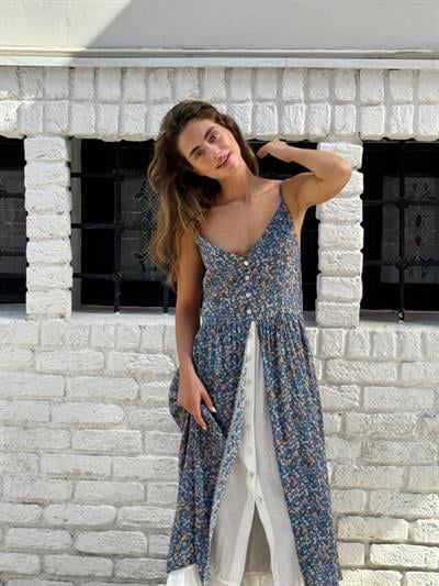 Retrobird Tasarım Viktorya Dönemi Countryside Mavi Elbise