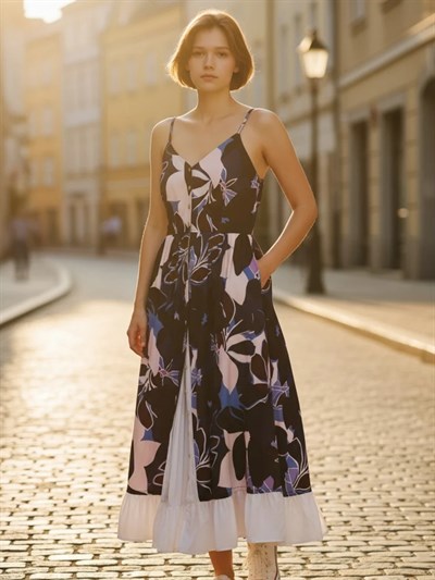 Retrobird Tasarım Viktorya Dönemi Countryside Koyu Mavi Elbise