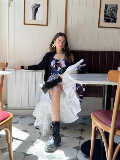 Retrobird Design Victorian Countryside Dark Blue Dress