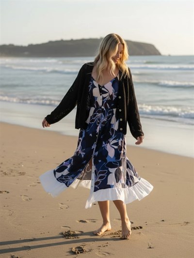 Retrobird Tasarım Viktorya Dönemi Countryside Koyu Mavi Elbise