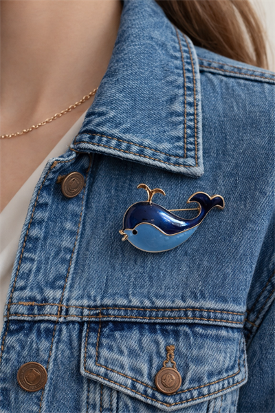 Retrobird Tasarım Vintage Marin Renkli Balina Broş Yaka İğnesi