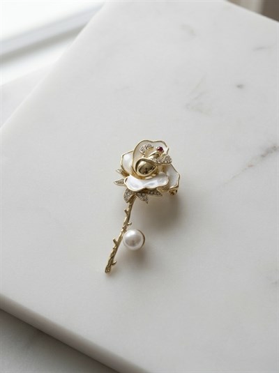 Retrobird Tasarım Vintage Gold Renkli Gül Broş Yaka İğnesi