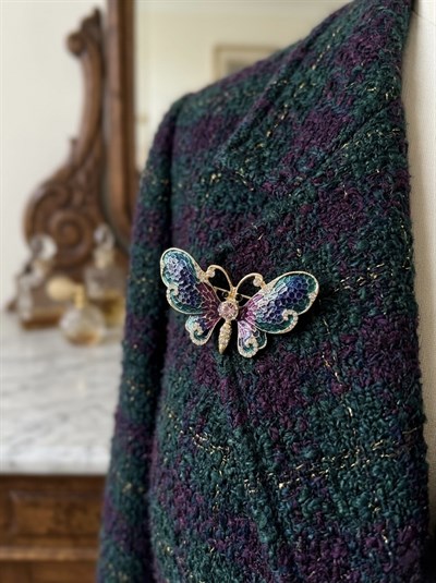 Retrobird Tasarım Vintage Eflatun Renkli Kelebek Broş Yaka İğnesi