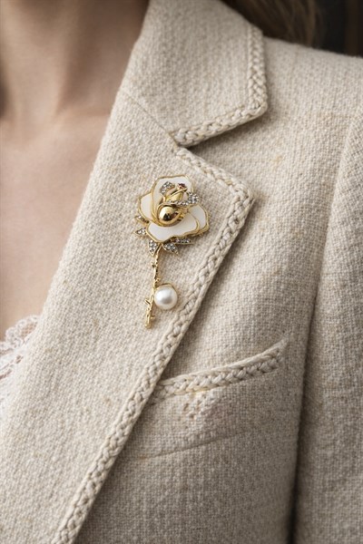 Retrobird Tasarım Vintage Gold Renkli Gül Broş Yaka İğnesi