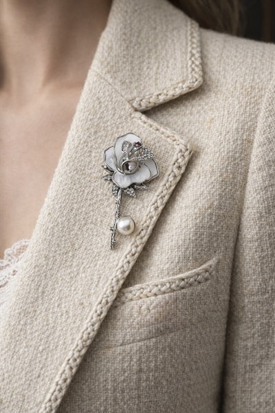Retrobird Tasarım Vintage Gümüş Renkli Gül Broş Yaka İğnesi