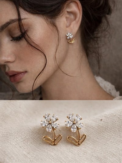 Retrobird Tasarım Vintage Style Gold Renkli Küpe