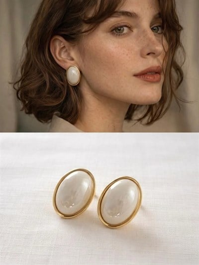Retrobird Design Vintage Style Pearl Colored Earrings