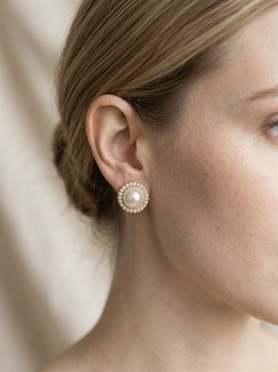 Retrobird Tasarım Vintage Style İnci - Sarı Renkli Küpe