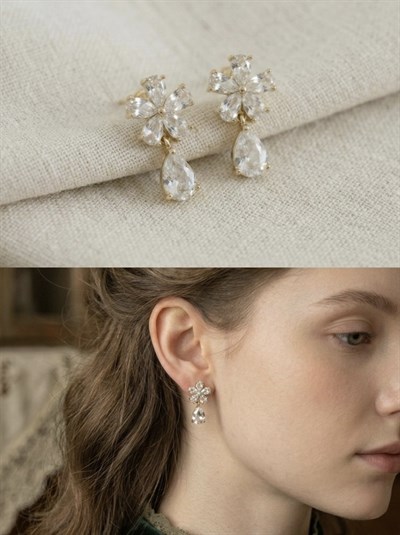 Retrobird Vintage Style Tasarım Beyaz - Altın Renkli Küpe