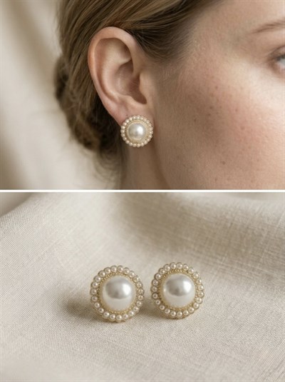 Retrobird Tasarım Vintage Style İnci - Sarı Renkli Küpe