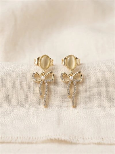 Retrobird Vintage Style Beyaz - Altın Renkli Küpe