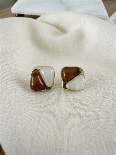 Retrobird Vintage Style Kahve - Krem Tasarım Küpe