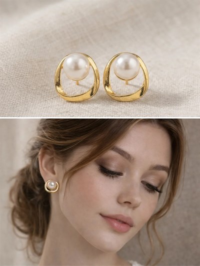 Retrobird Vintage Style İnci - Altın Renkli Tasarım Küpe