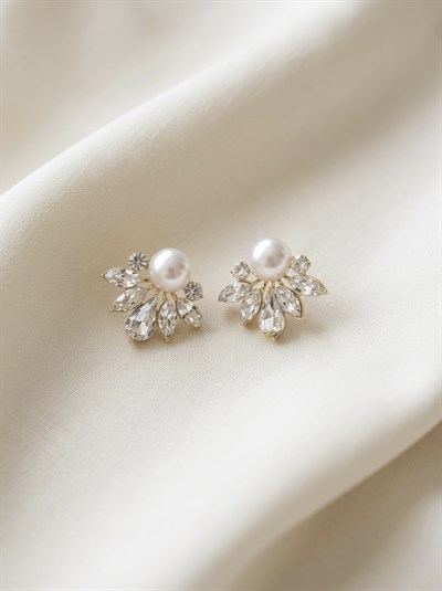 Retrobird Tasarım Vintage Style İnci - Altın Renkli Küpe