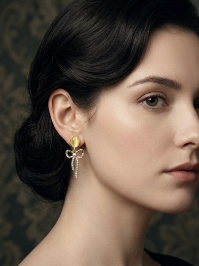 Retrobird Vintage Style Beyaz - Altın Renkli Küpe