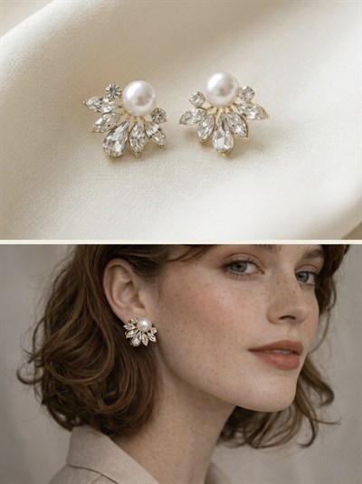 Retrobird Tasarım Vintage Style İnci - Altın Renkli Küpe