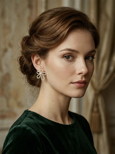 Retrobird Vintage Style Krem - Gold Tasarım Küpe