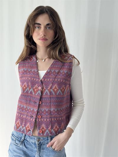 Retrobird Kilim Desen Pembe Tasarım Yelek