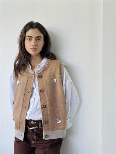 Retrobird Tasarım Nakış Balık Kabartmalı Taba Simli Yelek