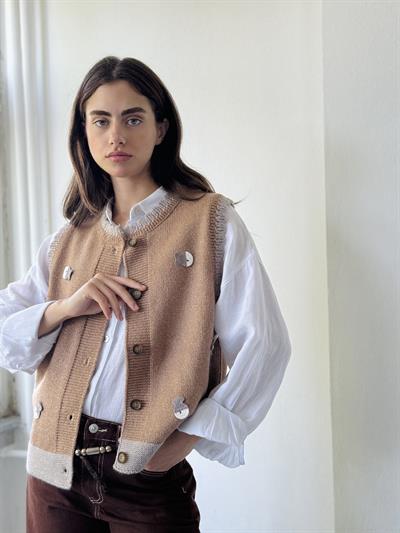 Retrobird Tasarım Nakış Balık Kabartmalı Taba Simli Yelek