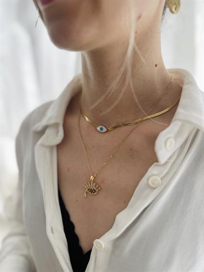 Retrobird Stone Evil Eye Yellow Color Steel Necklace