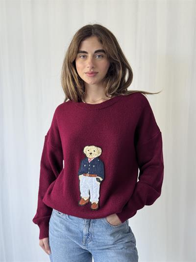 Retrobird Teddy Bear Kabartmalı Bordo Triko Kazak