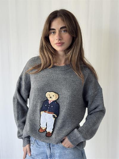 Retrobird Teddy Bear Kabartmalı Gri Triko Kazak