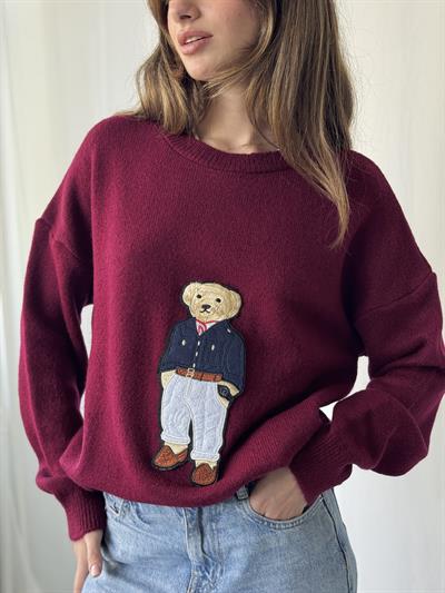 Retrobird Teddy Bear Kabartmalı Bordo Triko Kazak