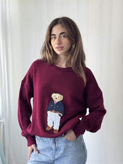 Retrobird Teddy Bear Kabartmalı Bordo Triko Kazak