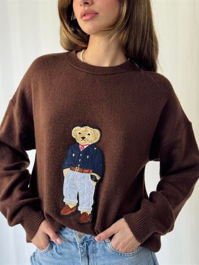 Retrobird Teddy Bear Kabartmalı Kahverengi Triko Kazak