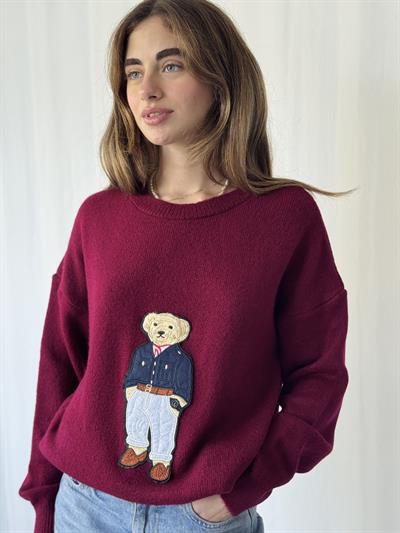 Retrobird Teddy Bear Kabartmalı Bordo Triko Kazak