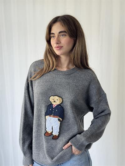 Retrobird Teddy Bear Kabartmalı Gri Triko Kazak