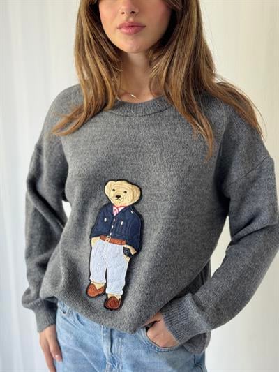 Retrobird Teddy Bear Kabartmalı Gri Triko Kazak