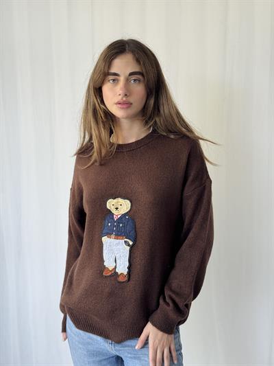 Retrobird Teddy Bear Kabartmalı Kahverengi Triko Kazak