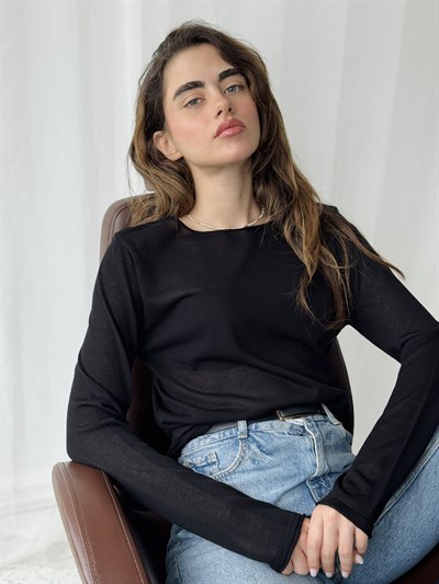 Retrobird Black Transparent Thin Knit Top