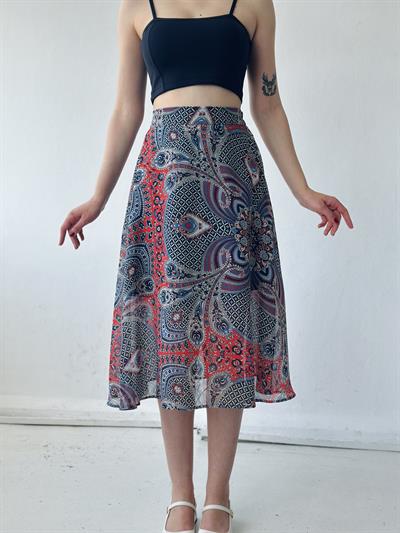 Retrobird Transparan Midi Boy Şifon Astarlı Romantik Tasarım Lacivert Etek