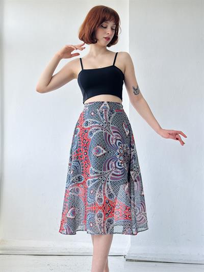 Retrobird Transparan Midi Boy Şifon Astarlı Romantik Tasarım Lacivert Etek