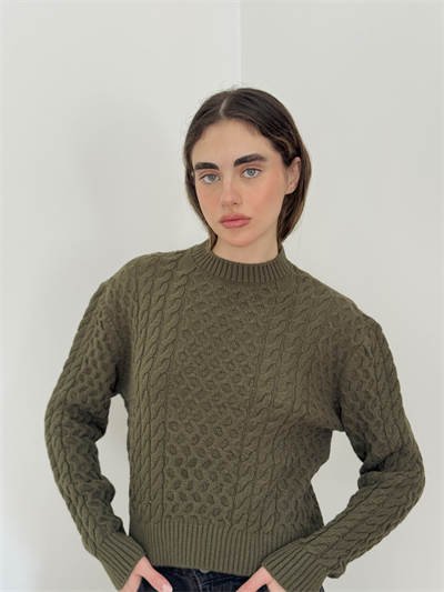 Retrobird Patterned Khaki Knitwear Sweater