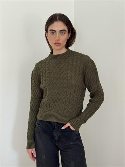 Retrobird Patterned Khaki Knitwear Sweater
