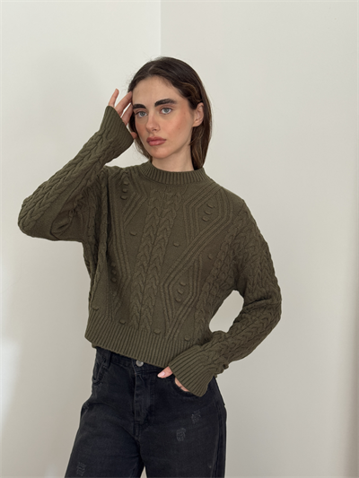 Retrobird Embossed Pattern Khaki Knit Sweater