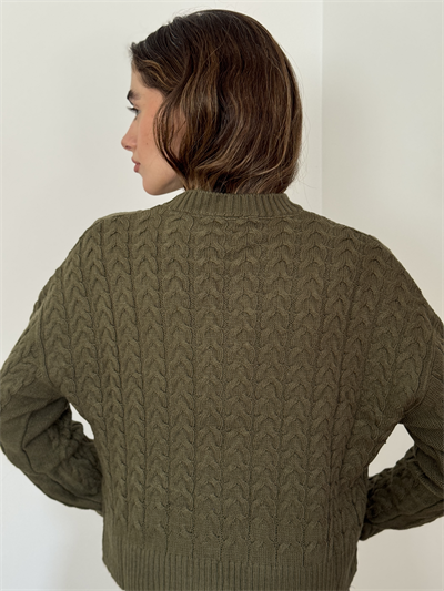 Retrobird Embossed Pattern Khaki Knit Sweater
