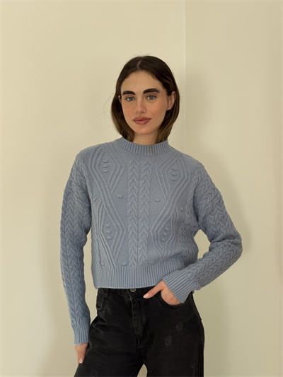 Retrobird Embossed Patterned Indigo Knitwear Sweater