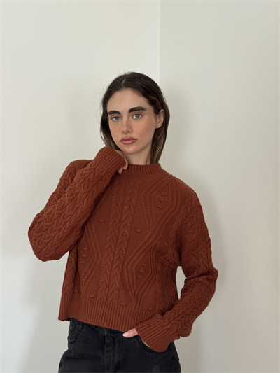 Retrobird Embossed Patterned Terracotta Knit Sweater
