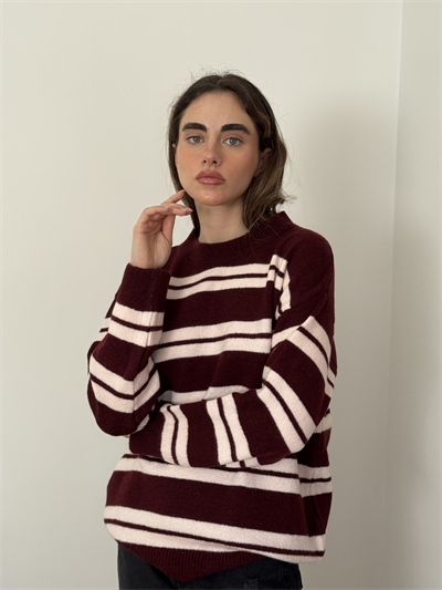 Retrobird Striped Burgundy Knit Sweater
