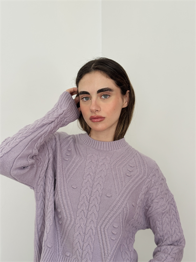 Retrobird Embossed Pattern Lilac Knit Sweater